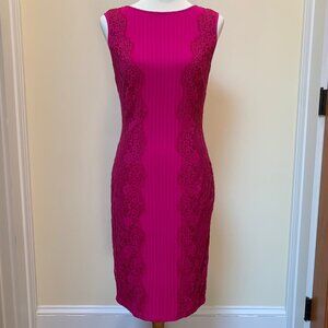 Tadashi Shoji Pink Lace Blocked Paneled Pintuck Sheath Dress Size S